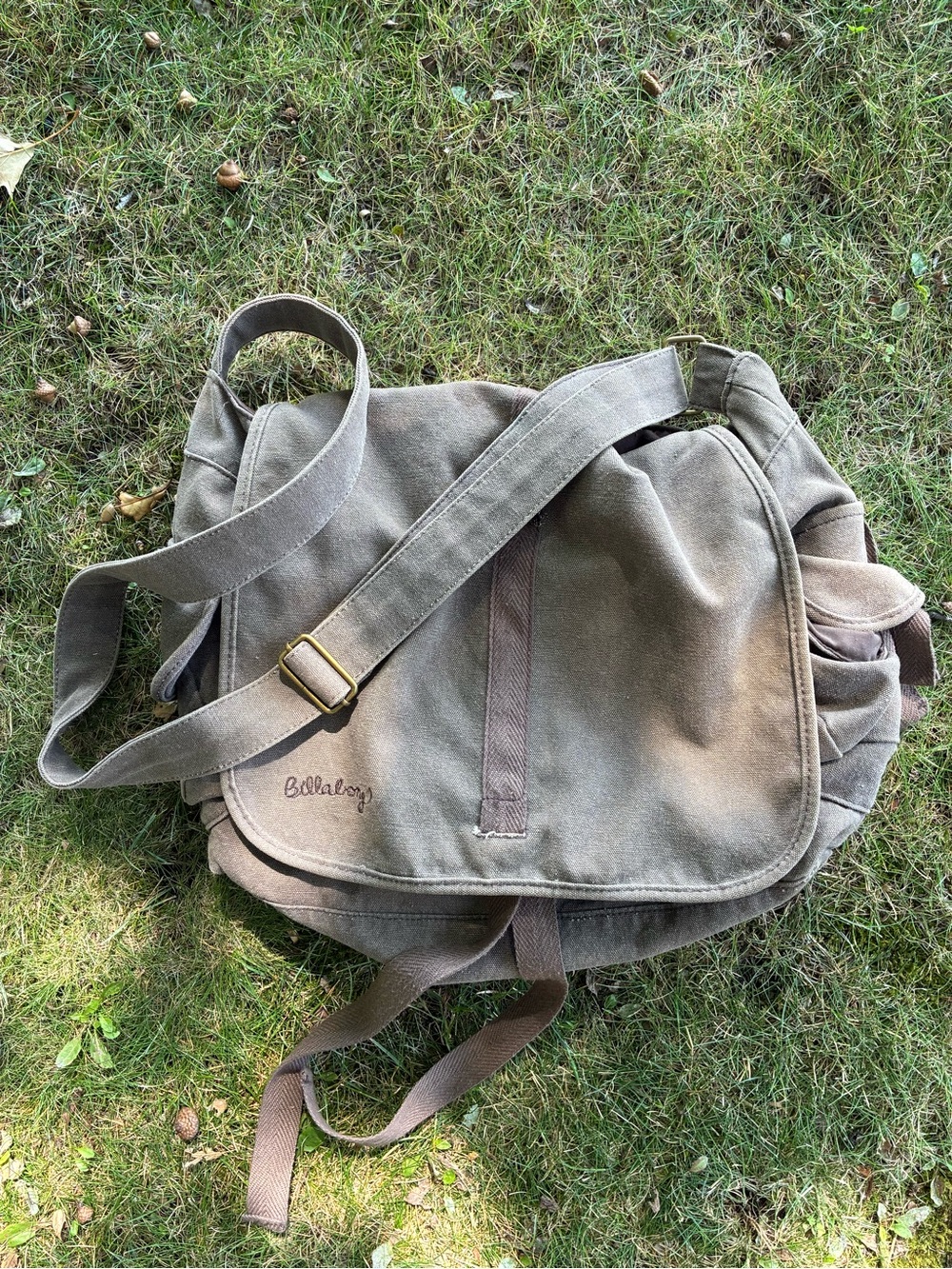 Billabong Olive Canvas Messenger Bag with Brown Accents